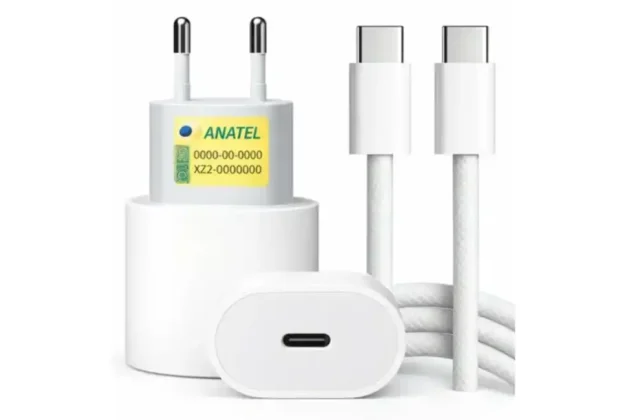 Carregador Turbo USB-C com cabo Tipo-C de 1 metro trançado branco da Eletric Teck